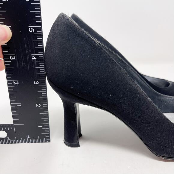Stuart Weitzman 7 Black Scarlet Peau Du Soie Fabric Square Toe Pump Heel Vtg 90s - Picture 4 of 14